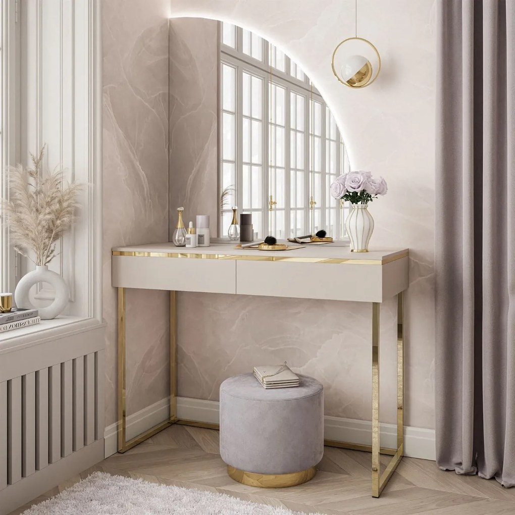 TOALETNÝ STOLÍK NESSIE KAŠMÍR PRAVÝ + ZLATÝ PODSTAVEC + ZRKADLO POLMESIAC