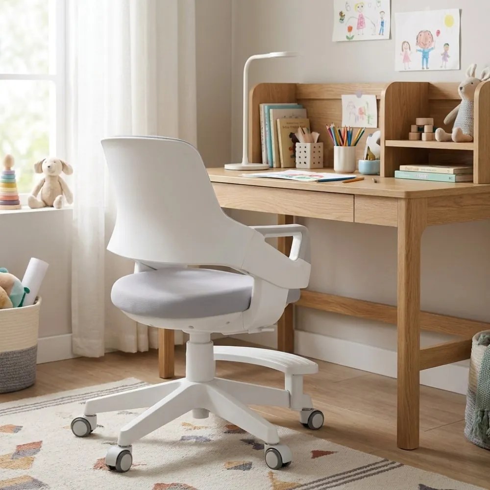 Detská rastúca stolička Neoseat KIDDY FIVE — látka, prateľný poťah, sivá