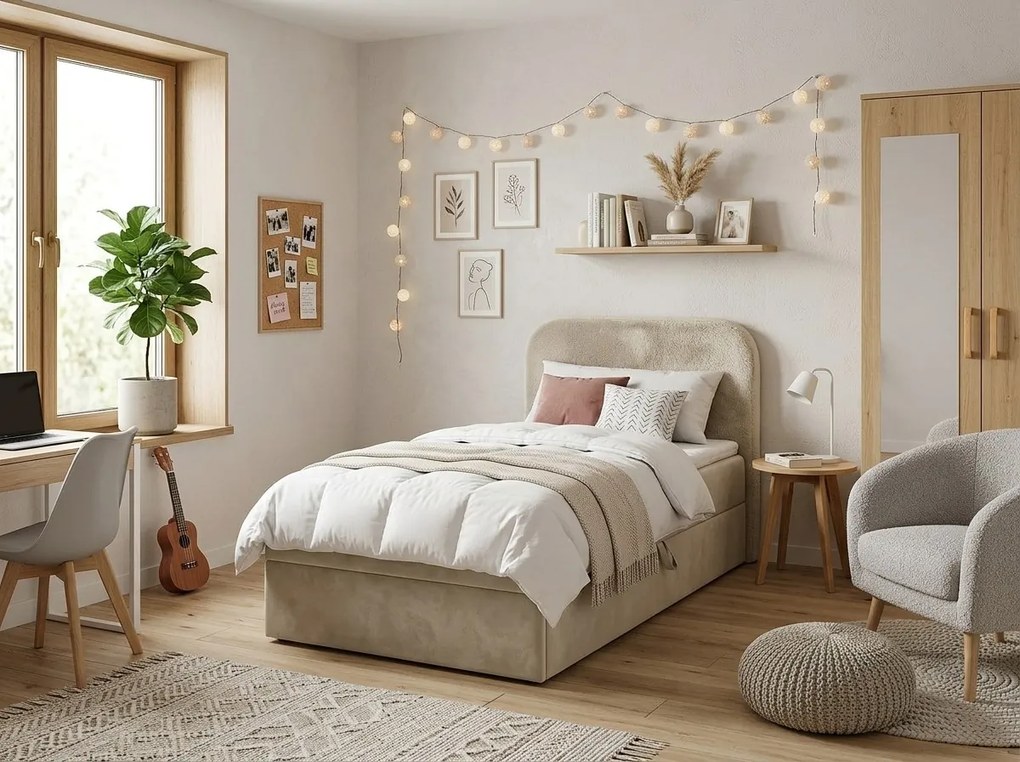 Čalúnená posteľ boxspring FORENA 90x200 cm krémová Matrac: Matrac Bonell pružinový