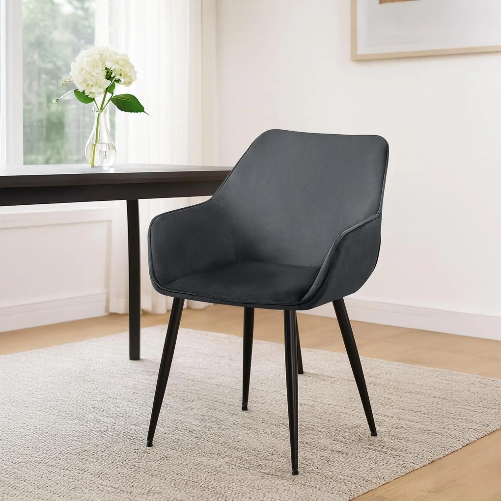 Sada 2 ks jedálenskej stoličky Luena zamat - tmavosivá