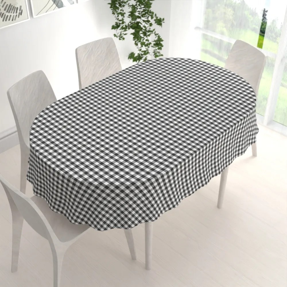 Biante Dekoračný oválny obrus Rebeka RE-011 Sivo-biela kocka stredná 100x140 cm
