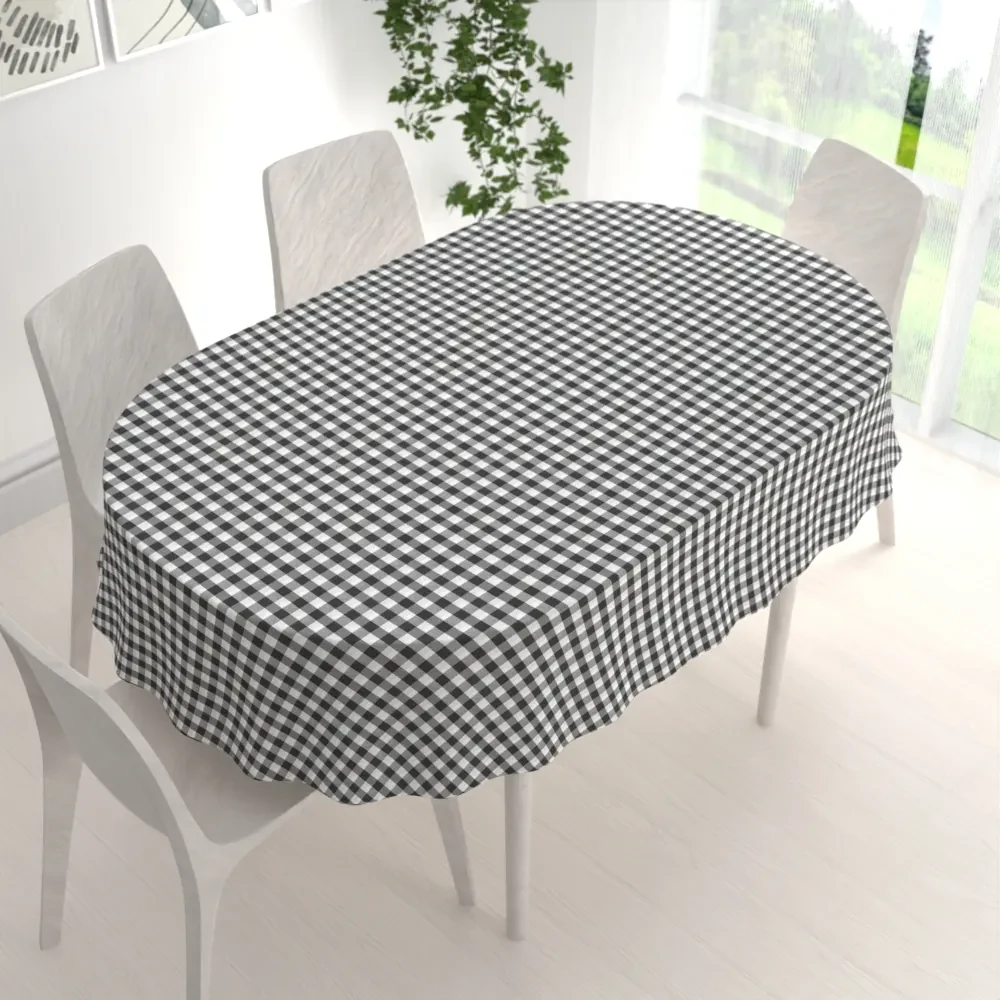 Biante Dekoračný oválny obrus Rebeka RE-011 Sivo-biela kocka stredná 120x160 cm