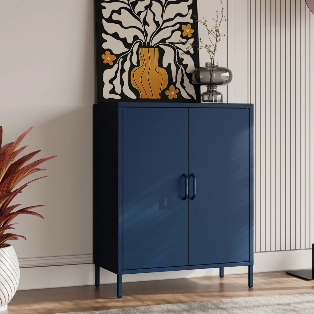 Skrinka do obývačky s policami VITO, 800 x 1015 x 400 mm, Modern: tmavomodrá farba