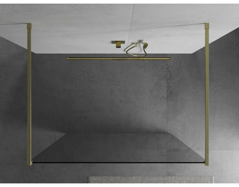 Mexen Kioto, sprchová zástena Walk-In 135 x 200 cm, 8mm číre sklo, zlatý matný profil, 800-135-002-55-00