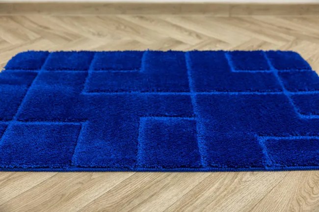 Kúpeľňový koberček Inez modrý, geometrický