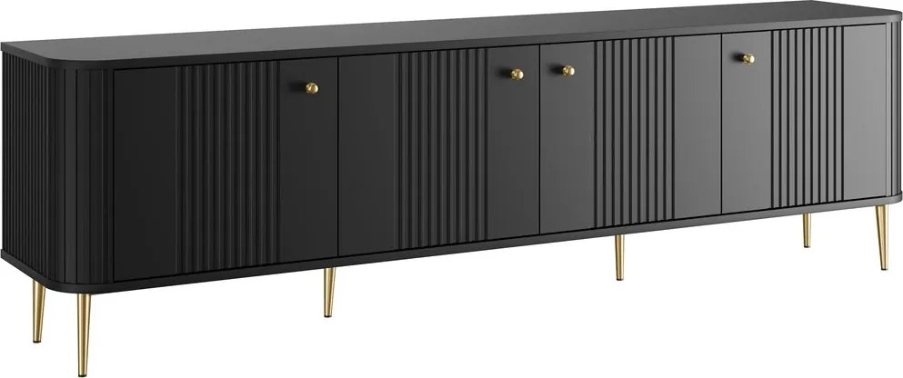 TV stolík Vespera 4D 187 cm - čierna / zlaté nožičky