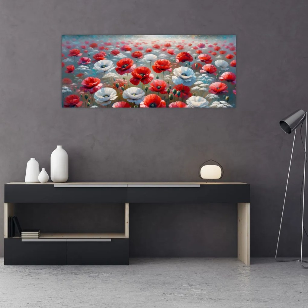 Obraz - Pole vlčích makov (120x50 cm)