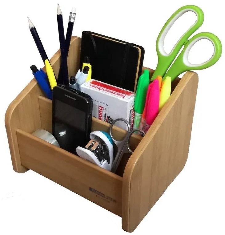 Drevený stojan na perá s 3 priehradkami svetlé drevo