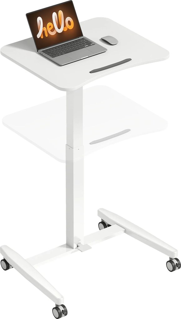 HOMCOM Výškovo nastaviteľný stojaci stôl 75–114 cm — mobilný stolík na notebook s nakloniteľnou doskou, bezpečnostnou aretáciou, oceľovým rámom, pneum