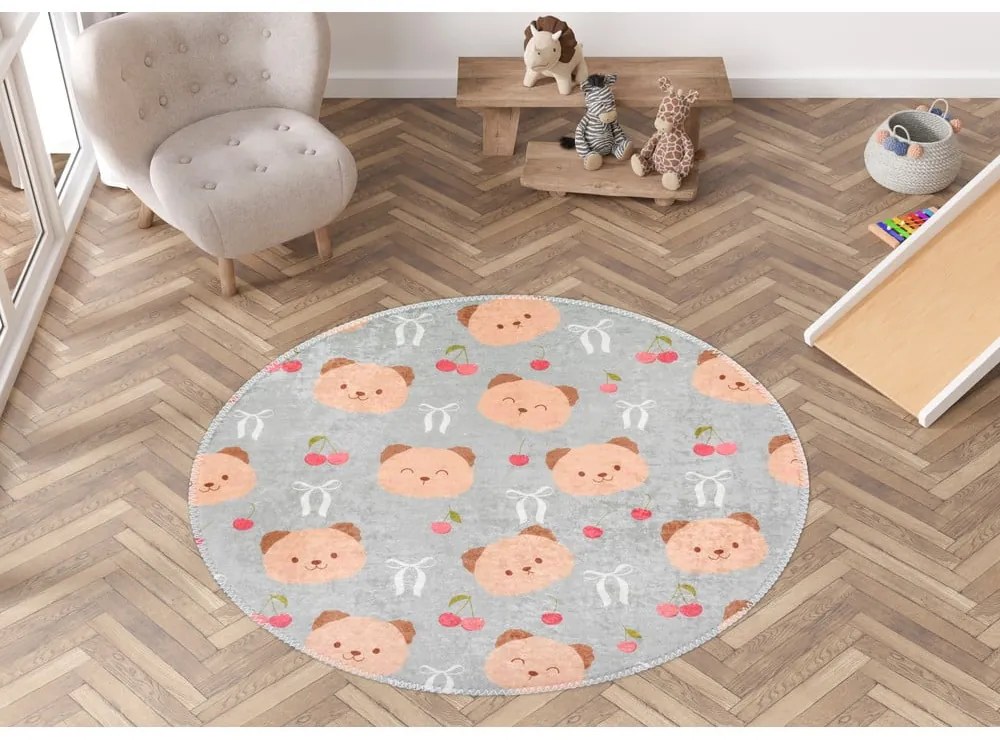 Sivý/hnedý prateľný detský koberec ø100 cm Cute Teddies – Vitaus