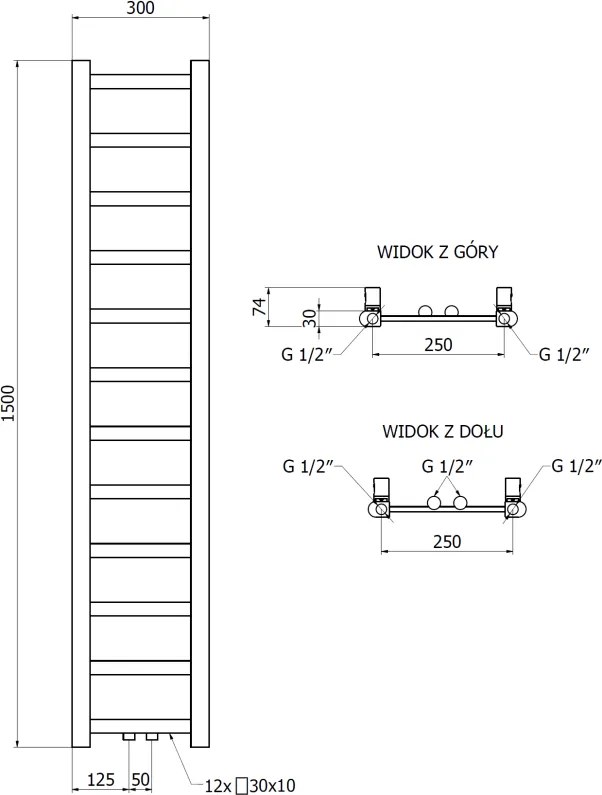 Mexen Bolt, vykurovacie teleso 1500 x 300 mm, 295 W, spodné a stredové, biela, W126-1500-300-00-20