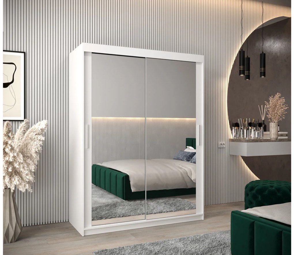 Šatníková skriňa 150 cm Toki 3 (Biela matná + Biela matná). Akcia -20%. Vlastná spoľahlivá doprava až k Vám domov. 1065069