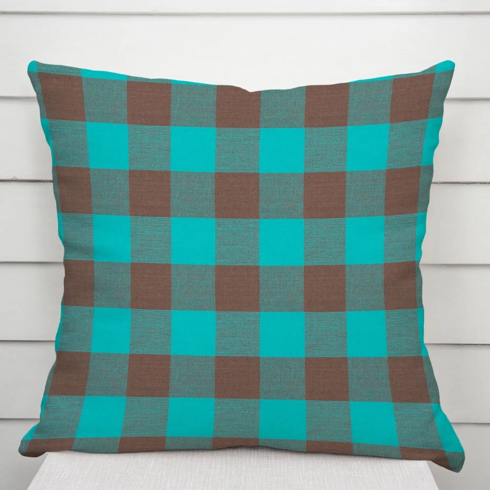 Biante Bavlnená obliečka na vankúš Olivia OL-018 Tyrkysovo-hnedá kocka veľká 45 x 45 cm