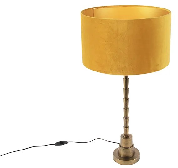 Stolná lampa v štýle Art Deco s plyšovým tienidlom žltá 35 cm - Pisos