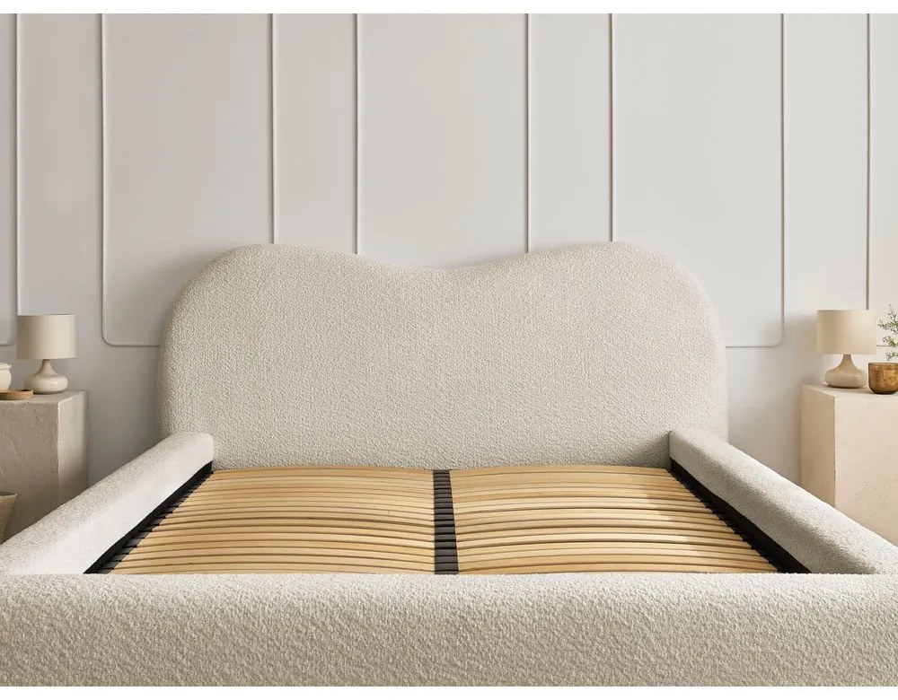 Béžová čalúnená dvojlôžková posteľ s úložným priestorom s roštom 140x190 cm Orlane – Bobochic Paris