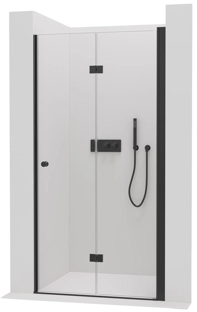 Cerano Volpe, skladacie sprchové dvere 90x190 cm, 6mm číre sklo, čierny profil, CER-CER-423331