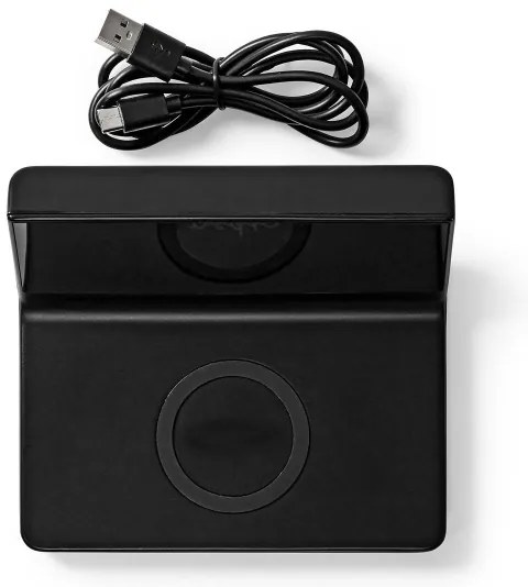 Nedis WCACQ20BK - Budík s LCD displejom a bezdrôtovú nabíjačkou 15W/5V čierna