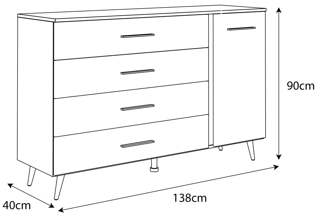 Komoda AMBROSIA na nožičkách biely lesk + zlatá 138 cm s LED osvetlením