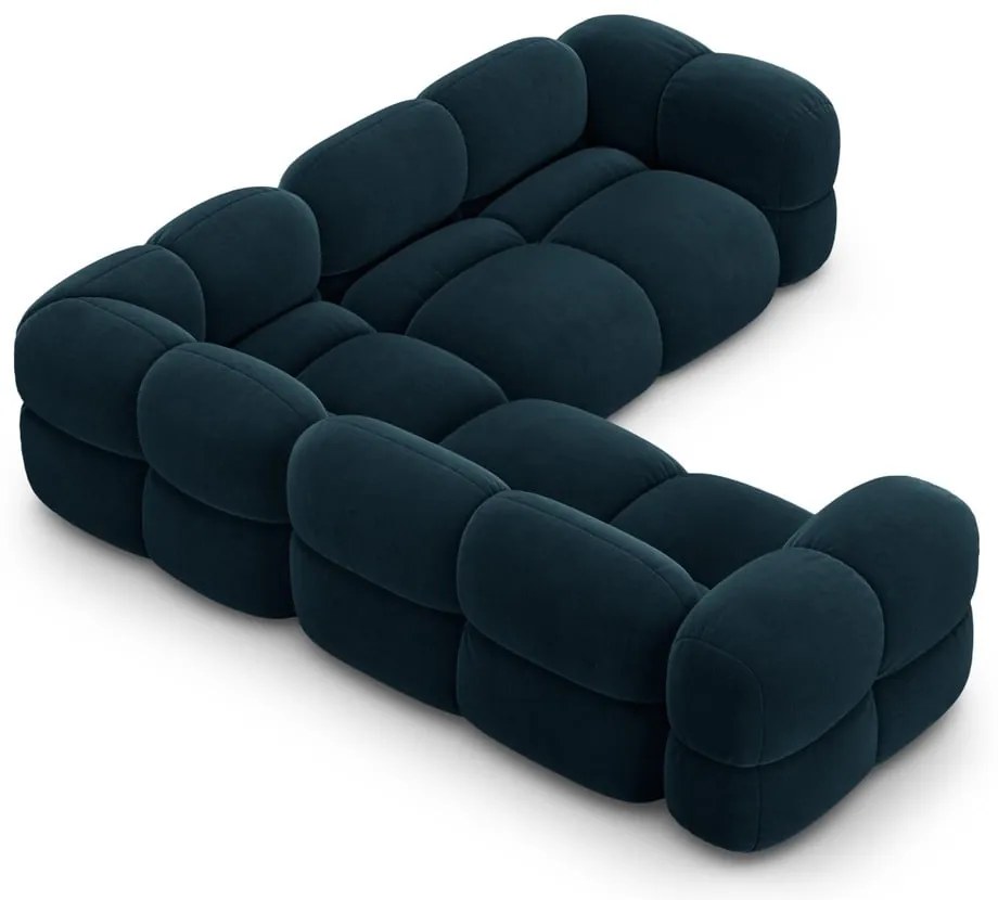 Tmavomodrá zamatová rohová pohovka Loretto – Cosmopolitan Design