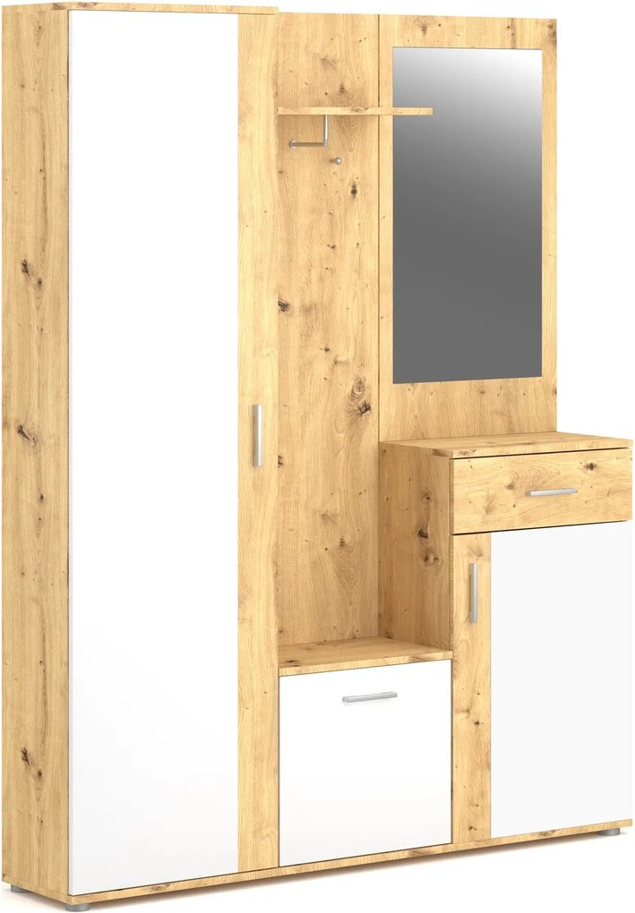 Předsíňová stěna Trio se zrcadlem 145 cm dub Artisan/bílá