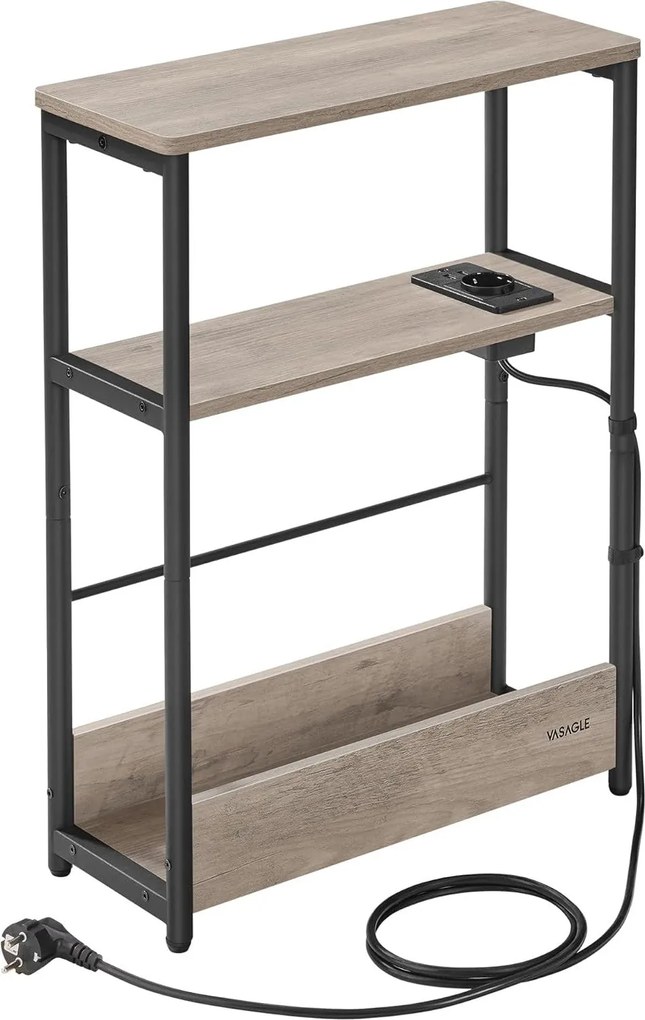 Úzky bočný stolík s predlžovačom, 3-úrovňový nočný stolík, 18 x 45 x 58 cm, greige a čierny