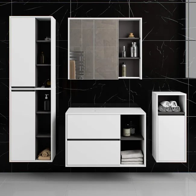 Skrinka pod umývadlo VAMI W90 2SZ biela / garafitová / sivá