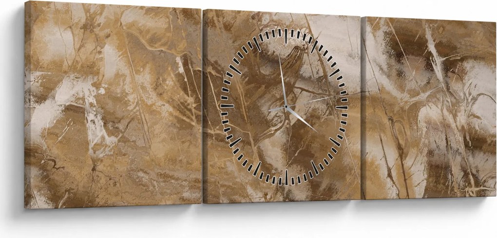 Obraz - Hnedá abstrakcia (s hodinami) (90x30 cm)