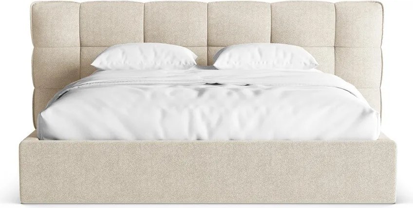 Béžová čalúnená dvojlôžková posteľ s úložným priestorom s roštom 160x200 cm Eric – Micadoni