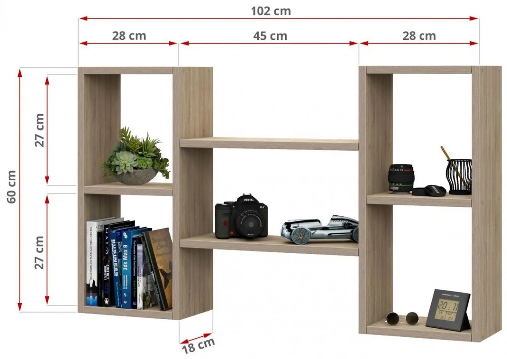 Závesná polica do izby 2 TRENT - dub sonoma