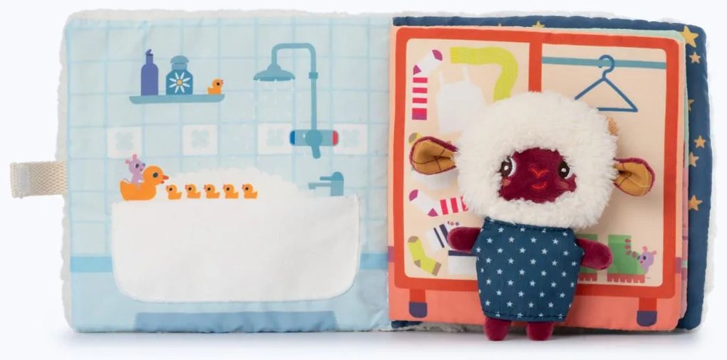 Lilliputiens - textilná knižka s prstovou bábkou - dobrú noc s ovečkou Yvon