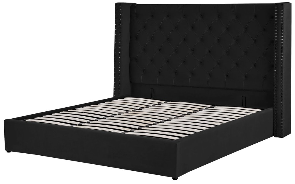 Zamatová posteľ s úložným priestorom 180 x 200 cm čierna LUBBON Beliani