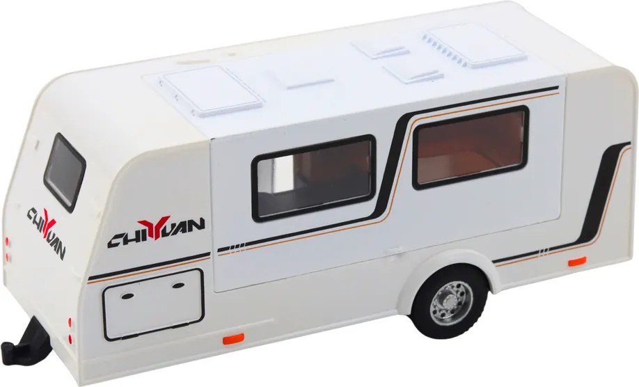 LEAN Toys Súprava: terénne auto, karavan, kovové, pohon, svetlá, zvuky, biela, 1:32