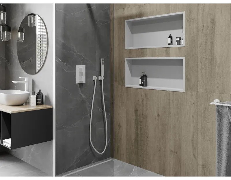 Mexen X-Wall-R, polička na zapustenie na obklad s golierom 75 x 30 cm, biela, 1920753010