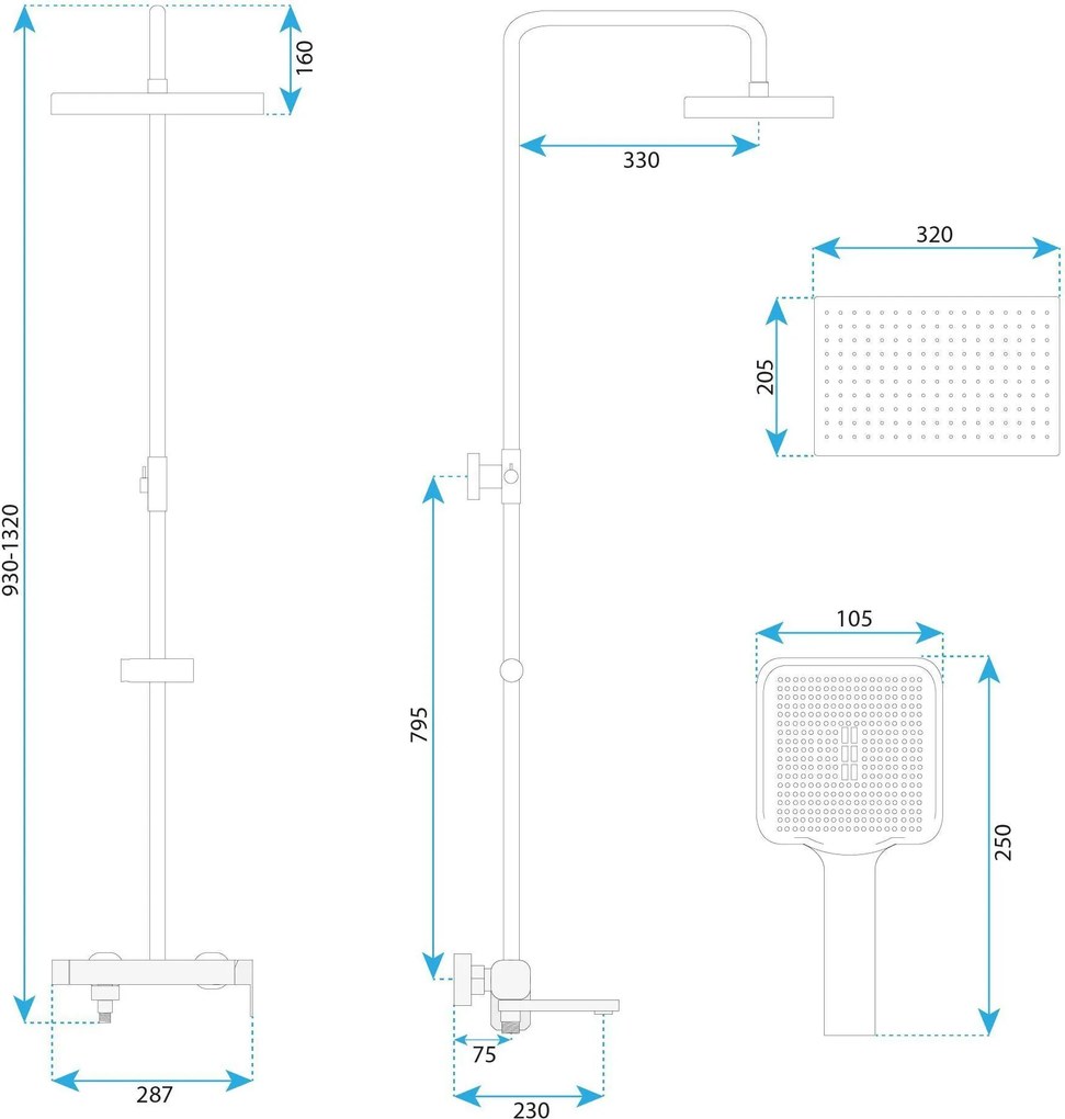 Rea Arlo, sprchový set s vaňovou výlevkou, čierna matná, REA-P7440
