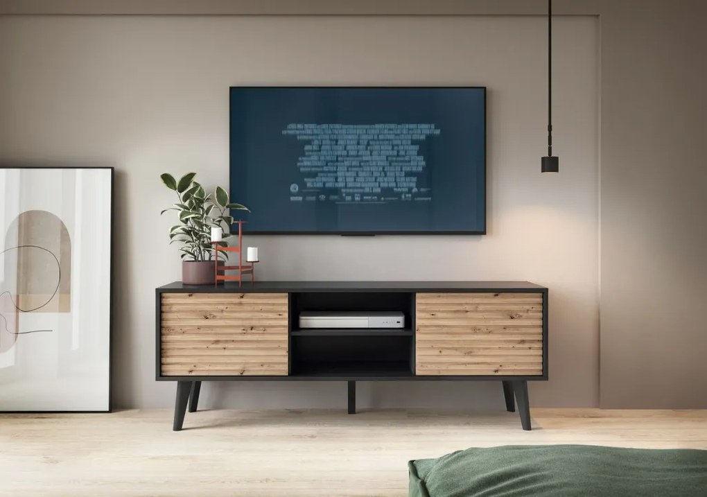 Široká TV skrinka Willow, čierna/dub artisan