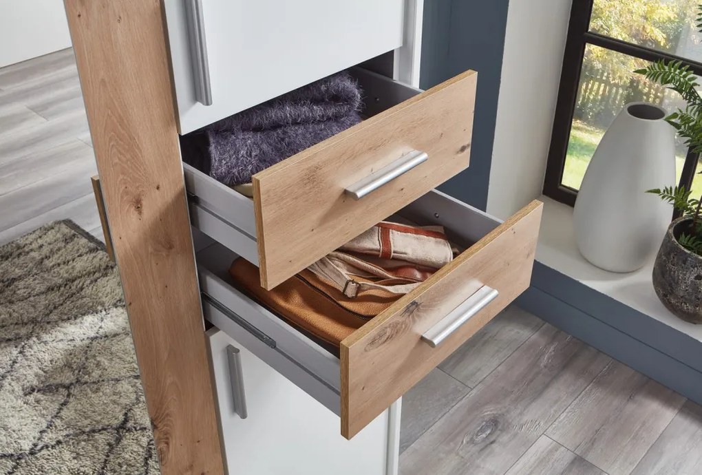 Šatníková skriňa Vegas, 180 cm, biela / dub artisan