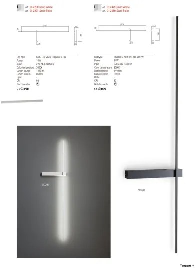 Redo 01-2200 - LED Nástenné svietidlo TANGENT LED/14W/230V 3000K biela