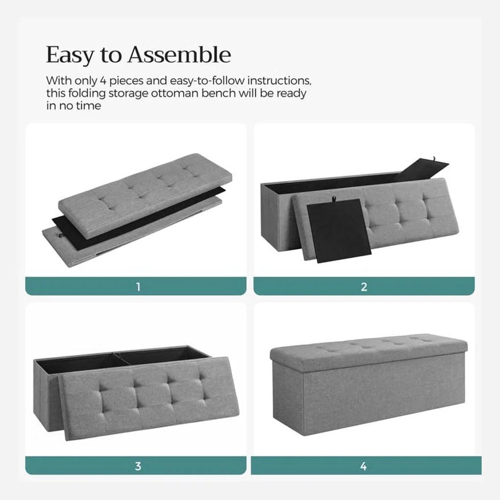 Taburetka L, lavica s úložným priestorom, nosnosť 300 kg, 110 x 38 x 38 cm, svetlošedá