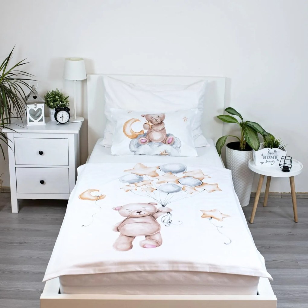 Obliečky do detskej postieľky Medvedík s balónikmi - 100% bavlna - 40x60 cm + 100x135 cm