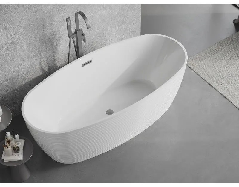 Mexen Lira, voľne stojaca vaňa, vzor, 170 × 80 cm, biela lesklá, grafitový prepad, 52831708000-95