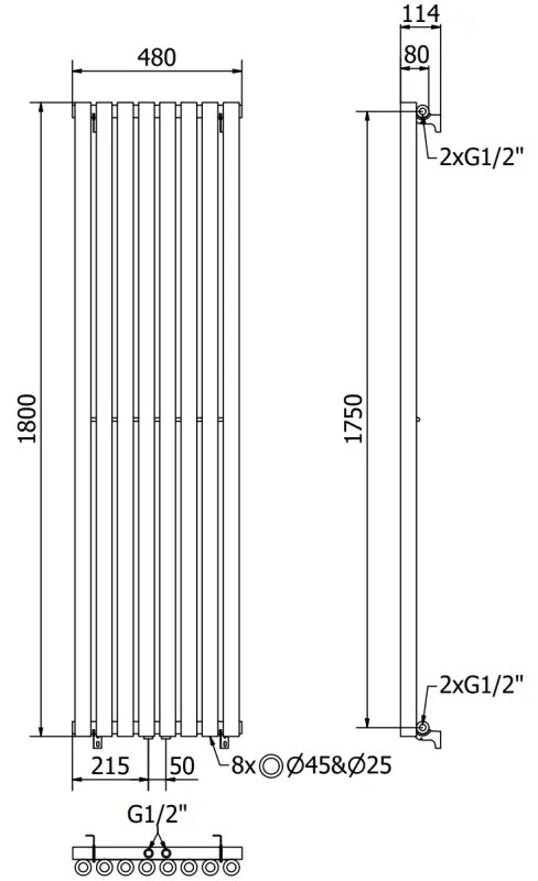 Mexen Nevada, vykurovacie teleso 1800 x 480 mm, 940 W, čierna, W201-1800-480-00-70