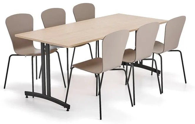 Zostava nábytku SANNA + MILLA, 1 stôl, 6 stoličiek, čierna/ílová šedá