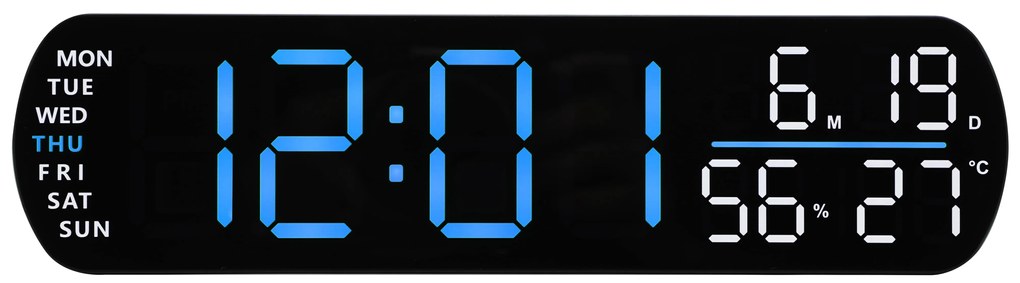 Veľký digitálny budík JVD SB5512.1 – modrý LED displej, teplomer, 26 cm