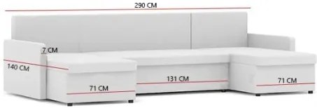 Sedacia súprava v tvare U MILTON sivo bielej 290 x 140 cm
