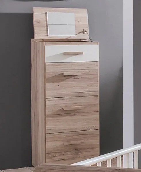 Komoda s výklopným zrkadlom Cariba, dub san remo/biela
