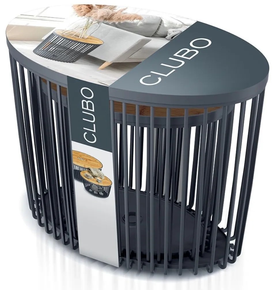 PROSPERPLAST Set 2 univerzálnych oválnych košov s bambusovými vekami CLUBO 30+55l antracit