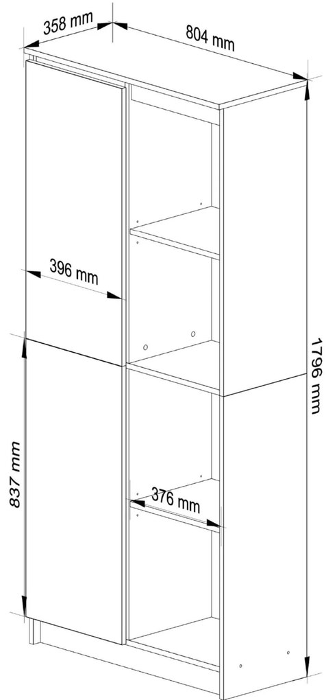 Regál Rexa 80 cm 1 skrinka a 4 police dub sonoma/biela