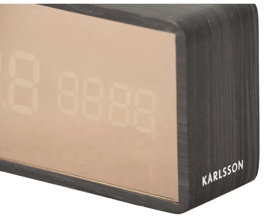 LED budík v medenej farbe a dekore tmavého dreva Karlsson Mirror