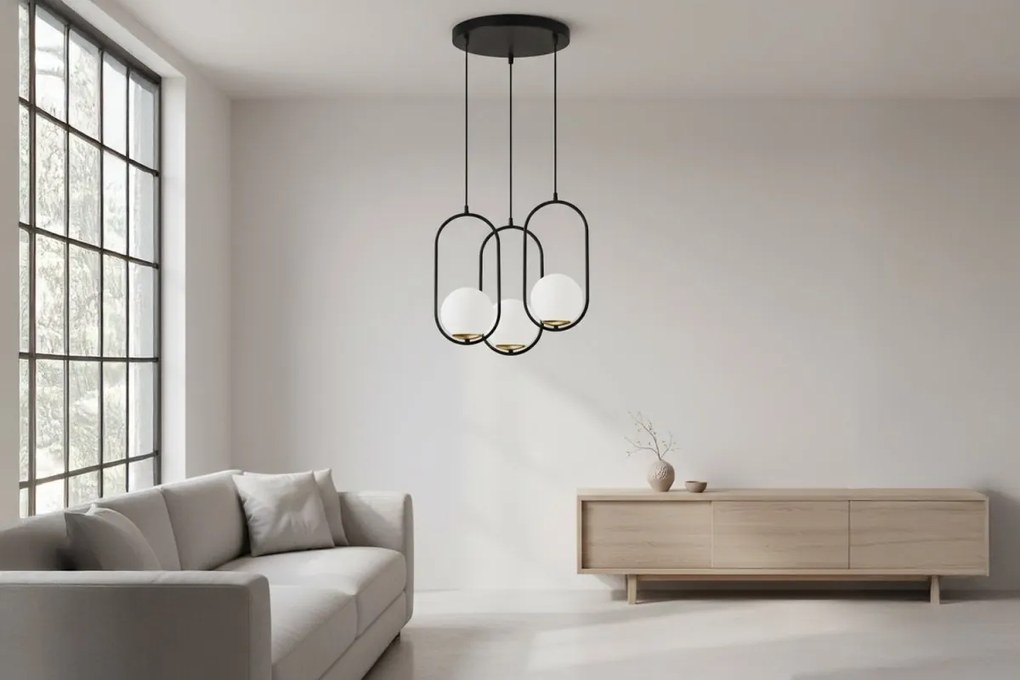 Závesné svietidlo Florence, 3x biele sklenené tienidlo, b/g, o, U