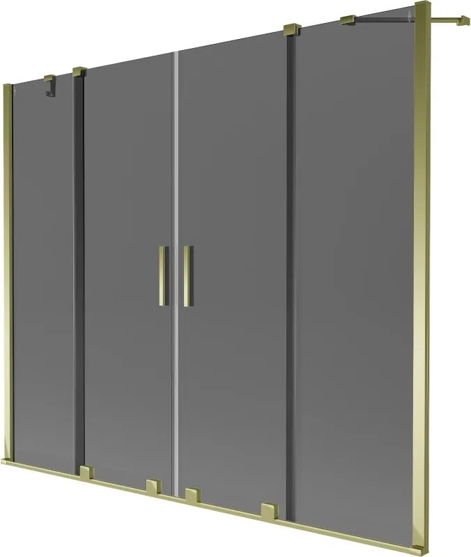 Mexen Velar Duo, 2-krídlová posuvná vaňová zástena 190 x 150 cm, 8mm šedé sklo, zlatý lesklý profil, 896-190-000-42-50